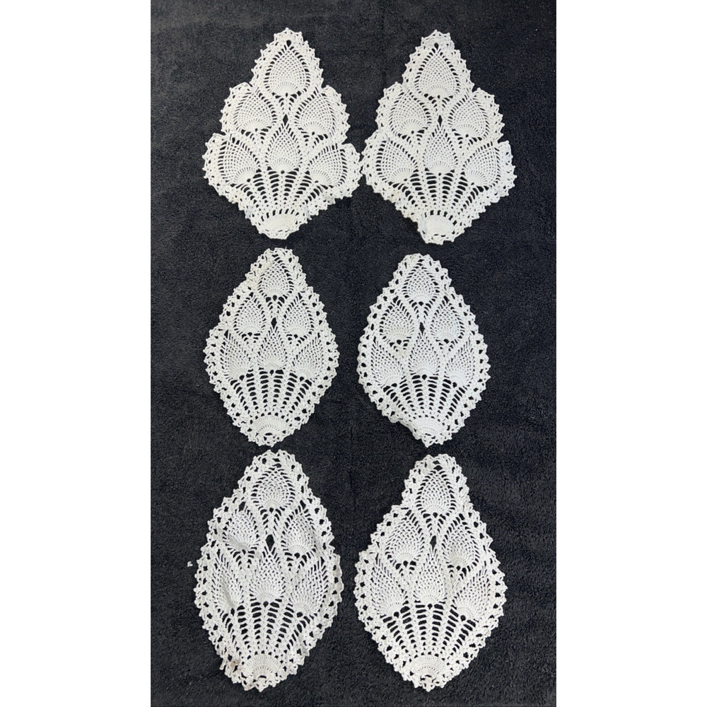 Lot Of 6 Pineapple crochet chair set doilies, fan motifs Handmade Granny Core